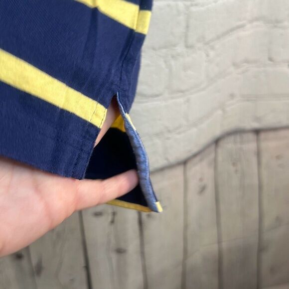 Brooks Brothers Slim Fit Blue Yellow Striped Polo M Medium Short Sleeve - Picture 3 of 7